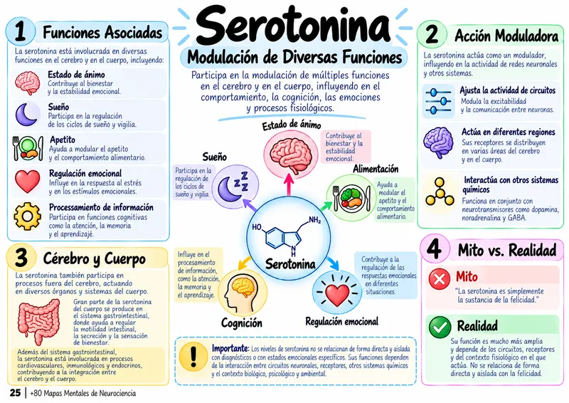 Mapa mental: serotonina y la modulación de diversas funciones