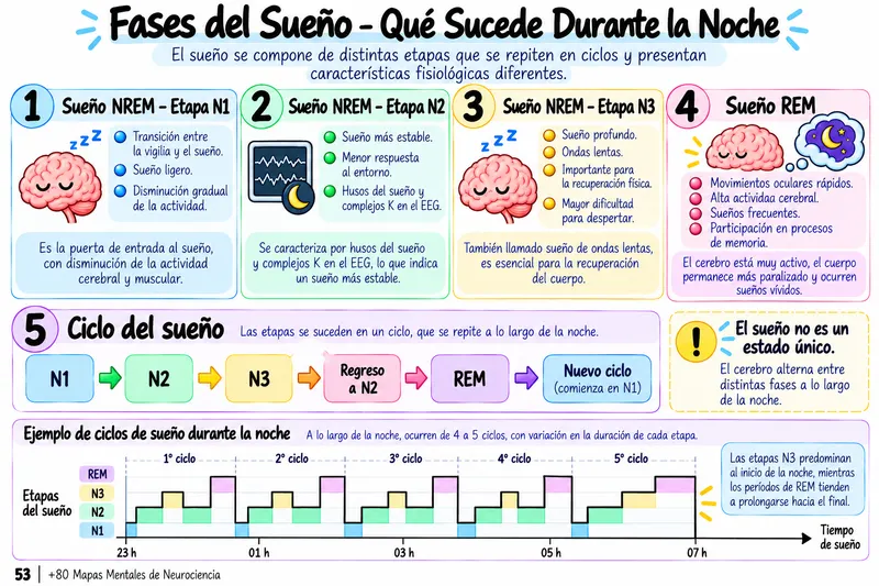 Mapa mental: fases del sueño durante la noche