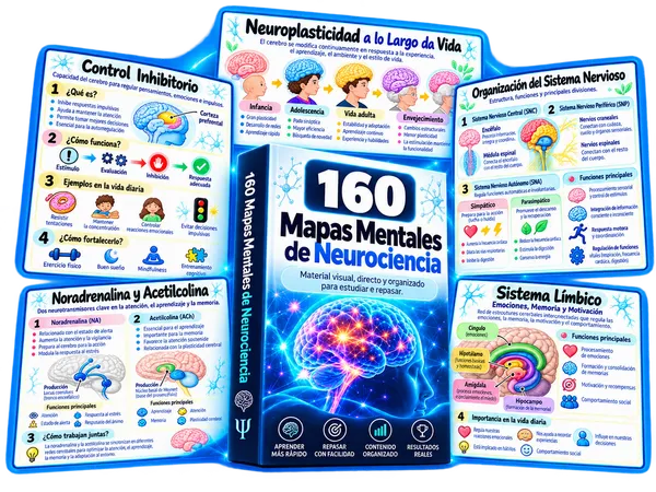 Mockup del Plan Premium con 160 mapas mentales de Neurociencias